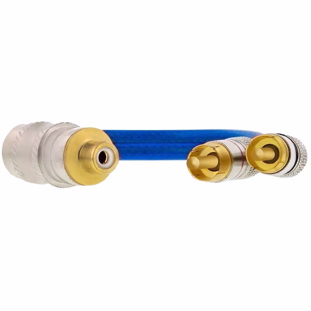 2 Cabos Y RCA Blindado Techone 2 Machos 1 Femea Azul 5mm Plug Metal Som Automotivo Conectores Duplos Banhado a Ouro Proteção Contra Ruídos Fio De Cobre Caixa Bob Paredão - Imagem 2