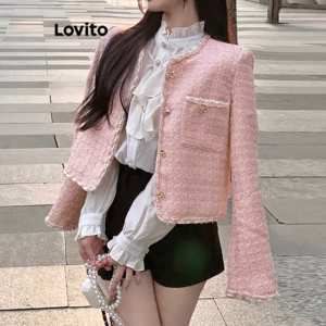 Lovito Jaqueta Elegante Patchwork Com Botão Frontal E Bolso Para Mulheres LNA41060