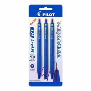 Caneta esferográfica 1.0 retrátil BP-1 RT com 3 unidades Azul Pilot