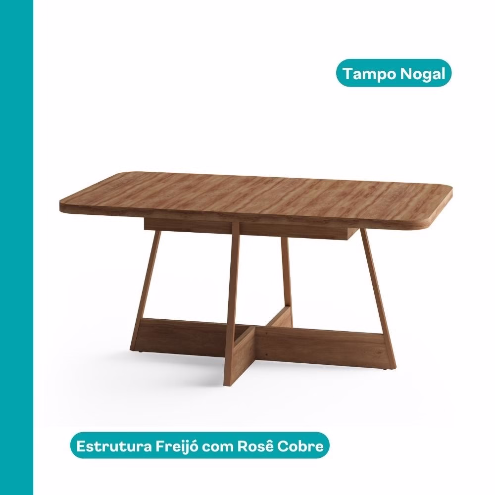 Conjunto Sala de Jantar 6 Cadeiras Arezzo Carraro Nogal e Rosê - Imagem 2