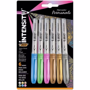 Pincel marcador permanente Marking Metálico com 6 cores 971035 Bic