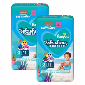 Kit 2 Fraldas Pampers para Água Splashers Baby Shark G com 11un cada