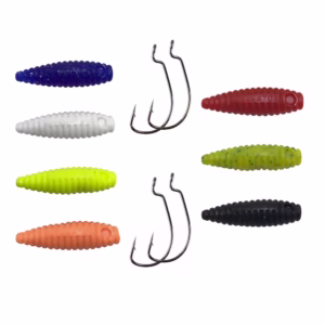 Kit 7pçs Isca Artificial Charutinho Maluco + 4pçs Anzol OffSet