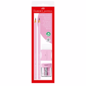 Lápis preto tom pastel Rosa SM/1205PASTELAPR com 2 lápis 1 borracha e 1 apontador Faber-Castell