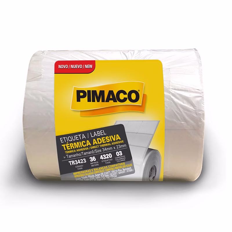 Etiqueta adesiva térmica TR3423 com 4320 etiquetas Pimaco