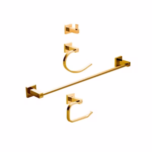 Acessórios para Banheiro Quadrado 4 peças São Francisco Pingoo - Dourado