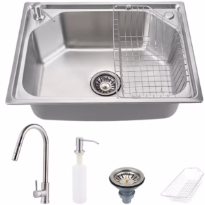Cuba para Cozinha pia inox Com Acessórios Guarani e Torneira moncomando escovado gourmet extenível Iriri Pingoo -