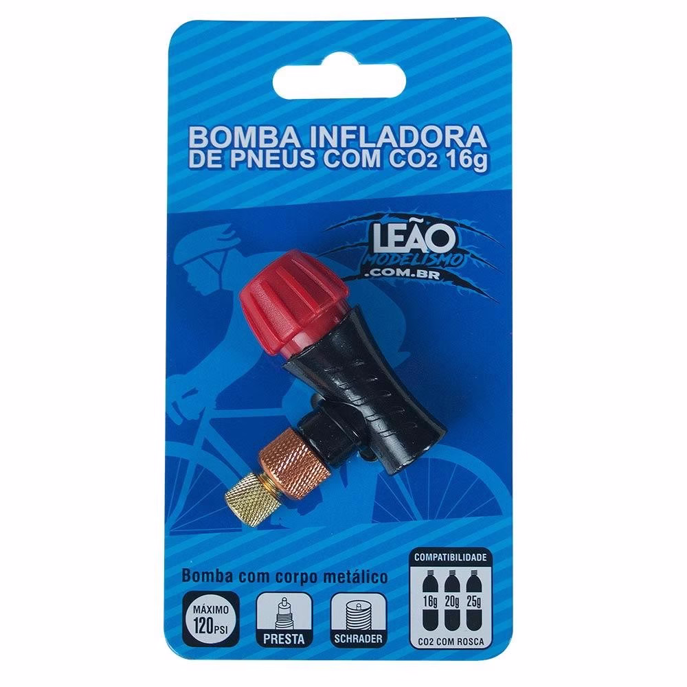 Adaptador Bomba Encher Pneus + 5 Capsulas Co2 16gr Bike Ciclismo Rosca 3/8 - Imagem 2