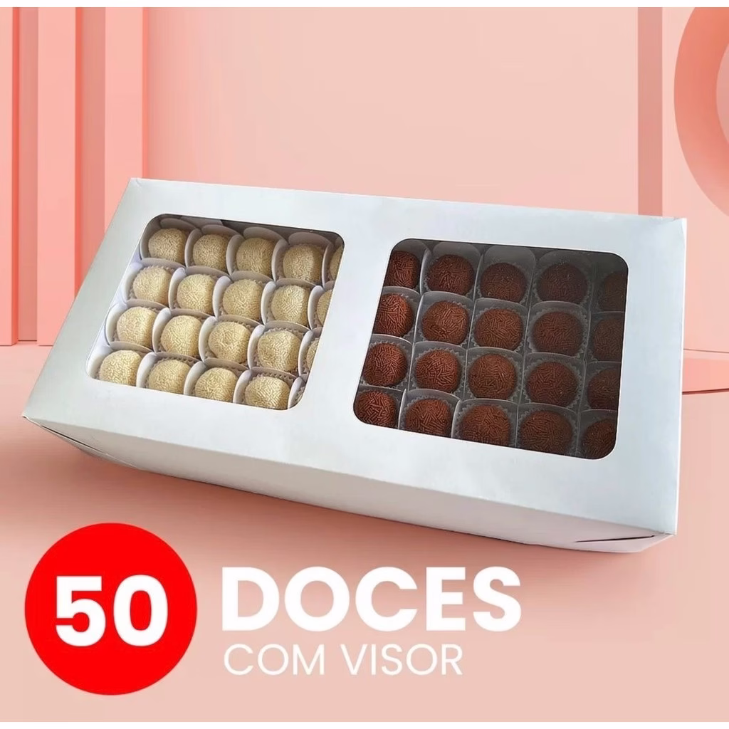 10 Caixas 50 Doces Branca Com Visor 35,5X6X18