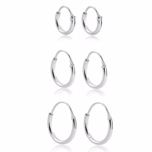 Kit trio argolas redondas prata 925 10mm/12mm/14mm