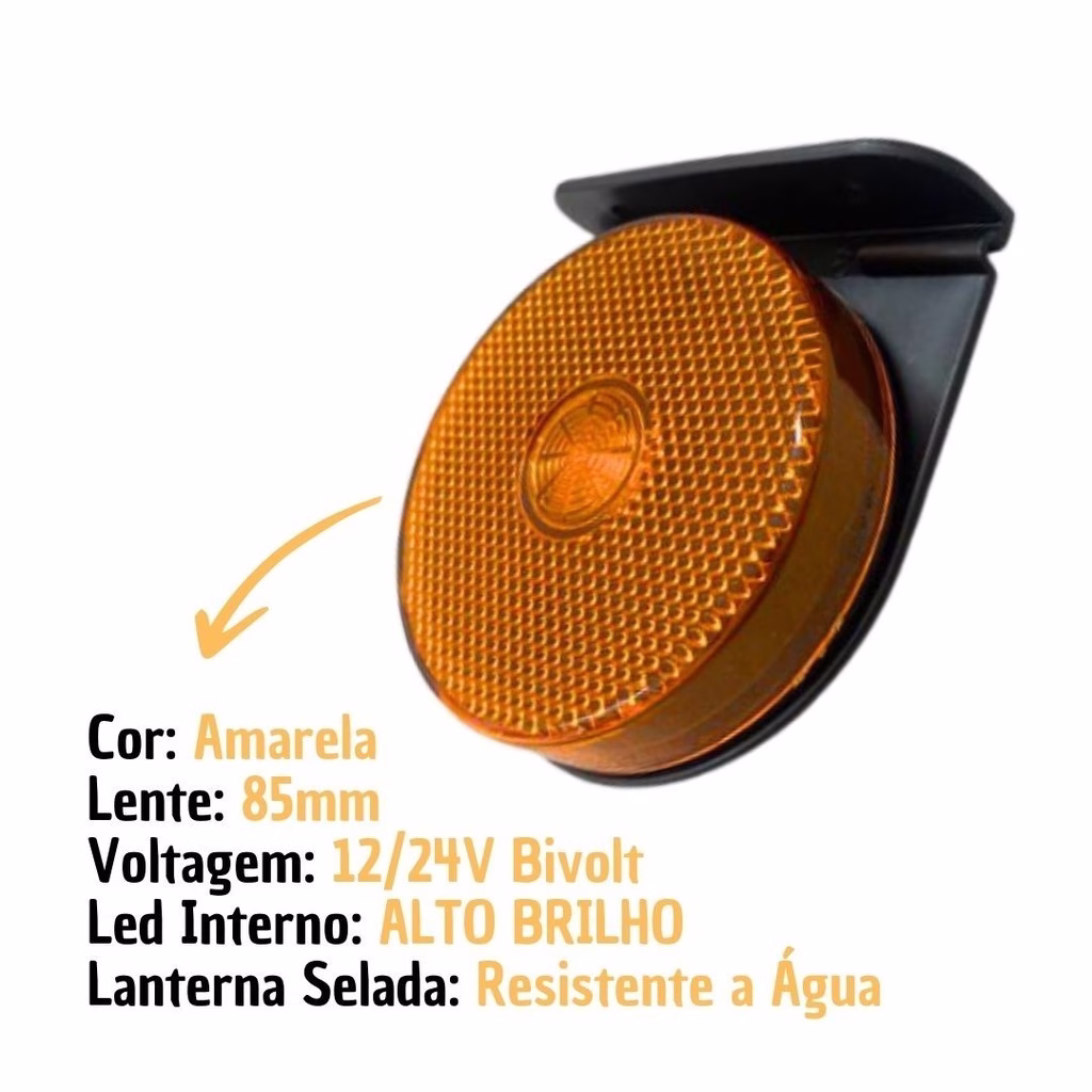 Kit 10 Lanternas Lateral Led Carreta Com Suporte Amarela G - Imagem 2