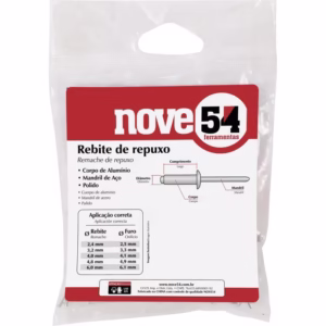 Rebite Repuxo de Alumínio 4,8x22,0mm Mandril Aço com 50 Peças Nove54