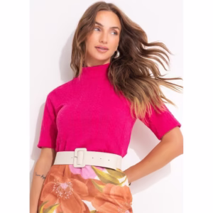 Blusa Malha Jacquard Rosa Quintess