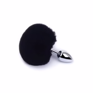 Plug Anal Tamanho "P" em Metal com Pompom de Pelúcia - 6 x 2,6 cm | Cor: Preto
