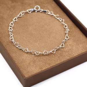 Pulseira De Prata 925 Feminina Maciça Elo Coração 18cm Joia