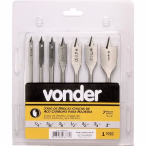 Jogo Broca Chata Aço Carbono 1/4-1 para Madeira com 7 Peças Vonder