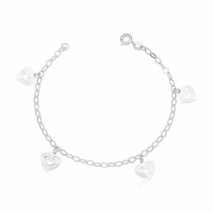 Pulseira feminina prata 925 4 corações pendentes acessórios moda