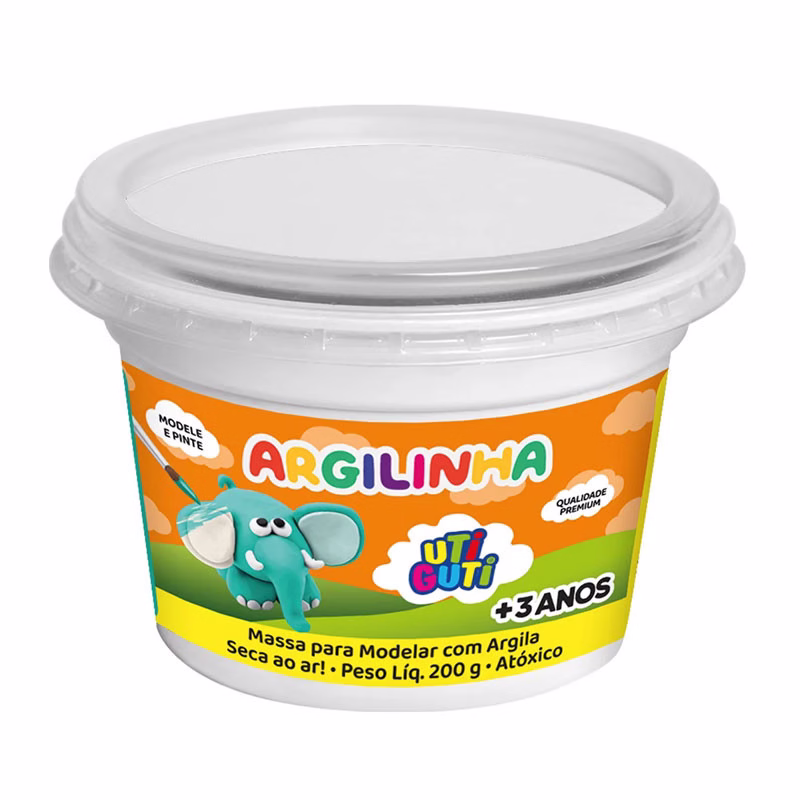 Argila escolar massa de modelar Branca Utiguti pote com 200g Licyn