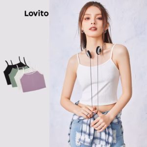 Lovito Top Casual em Cor Lisa L00008 (Verde/Rosa/Branco/Preto/2Pçs/3Pçs)