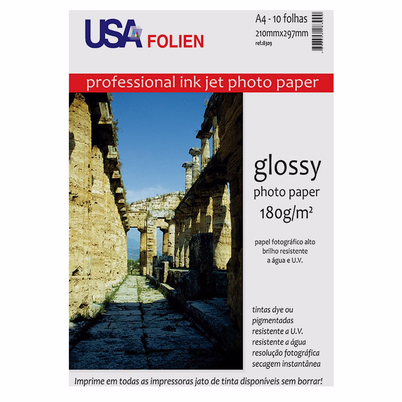 Papel fotográfico glossy paper A4 180g com 10 folhas 7519/8309 Usa Folien