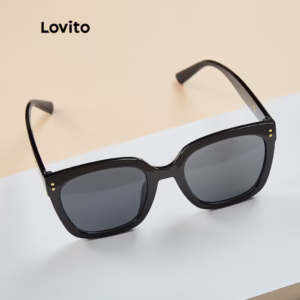 Lovito Óculos de Sol Casual Lisos Clássicos Oversize com Caixa L17M184 (Preto)