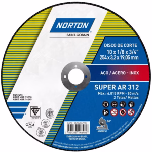 Disco de corte para metal 10 x 1/8 x 3/4pol - AR312 - Norton