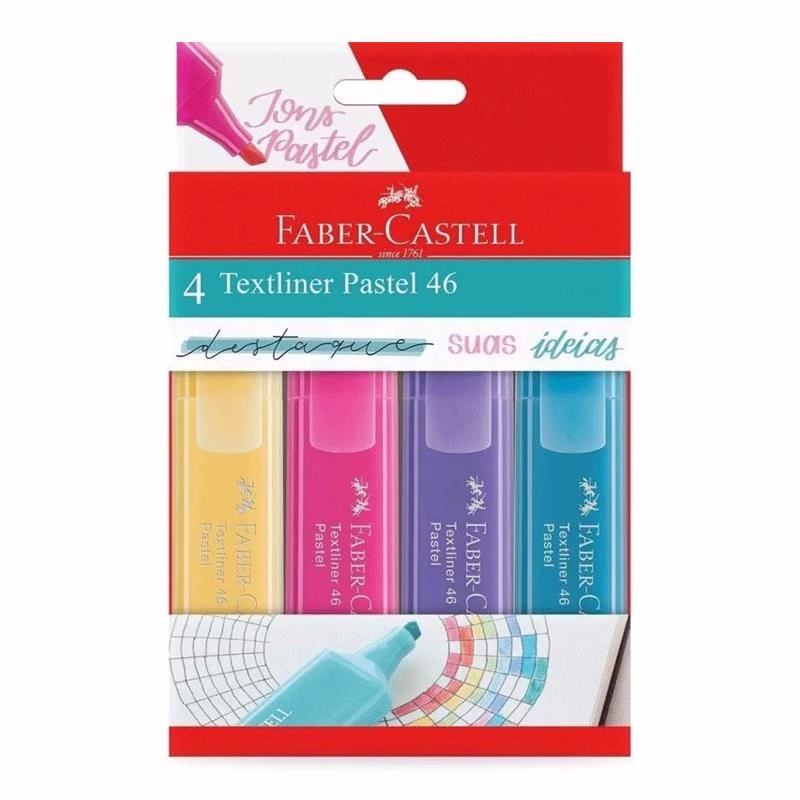 Pincel marca texto Textliner 46 Pastel com 4 unidades MT/15464 Faber-Castell