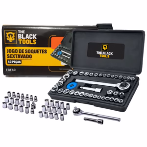 Kit Jogo Soquetes Sextavado Com Catraca 40 Pcs Reversível The Black Tools