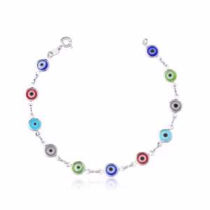 Pulseira olho grego prata 925 colorida