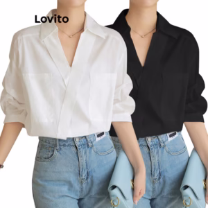 Lovito Blusa Casual De Verão Com Bolso Assimétrico Para Mulheres Lne29139 (branca)