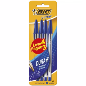 Caneta esferográfica Cristal 1.0 Azul com 4 unidades Bic