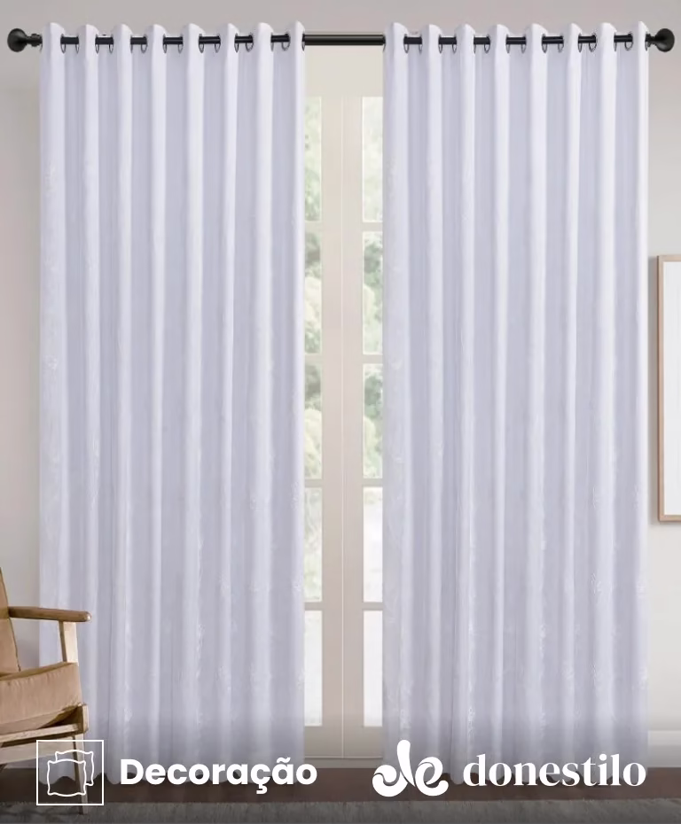 Cortina Voil Bordada Dupla Camélia Branca 4,50X2,50 m Jolitex