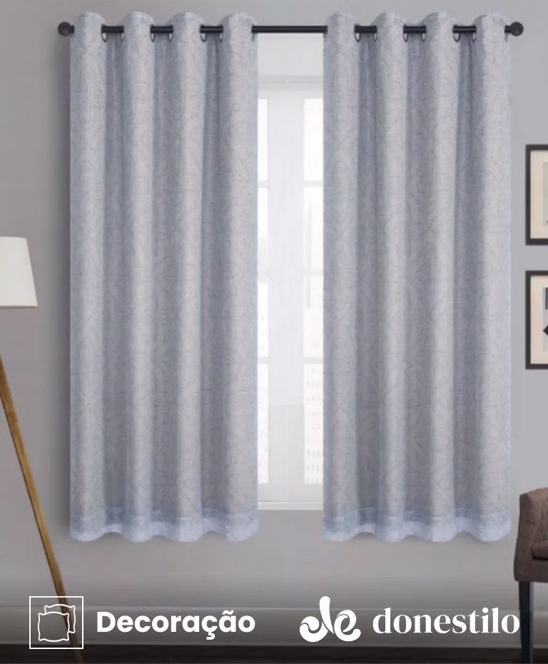 Cortina Voil Estampada com Forro Blackout Liso 2,70X1,80 m Jolitex