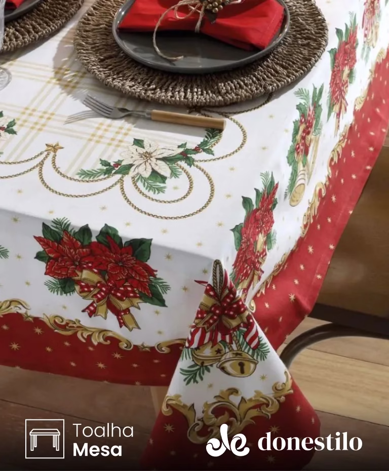 Toalha de Mesa Quadrada 4 lugares Athenas Natal 104 medidas 1,40X1,40 m Döhler
