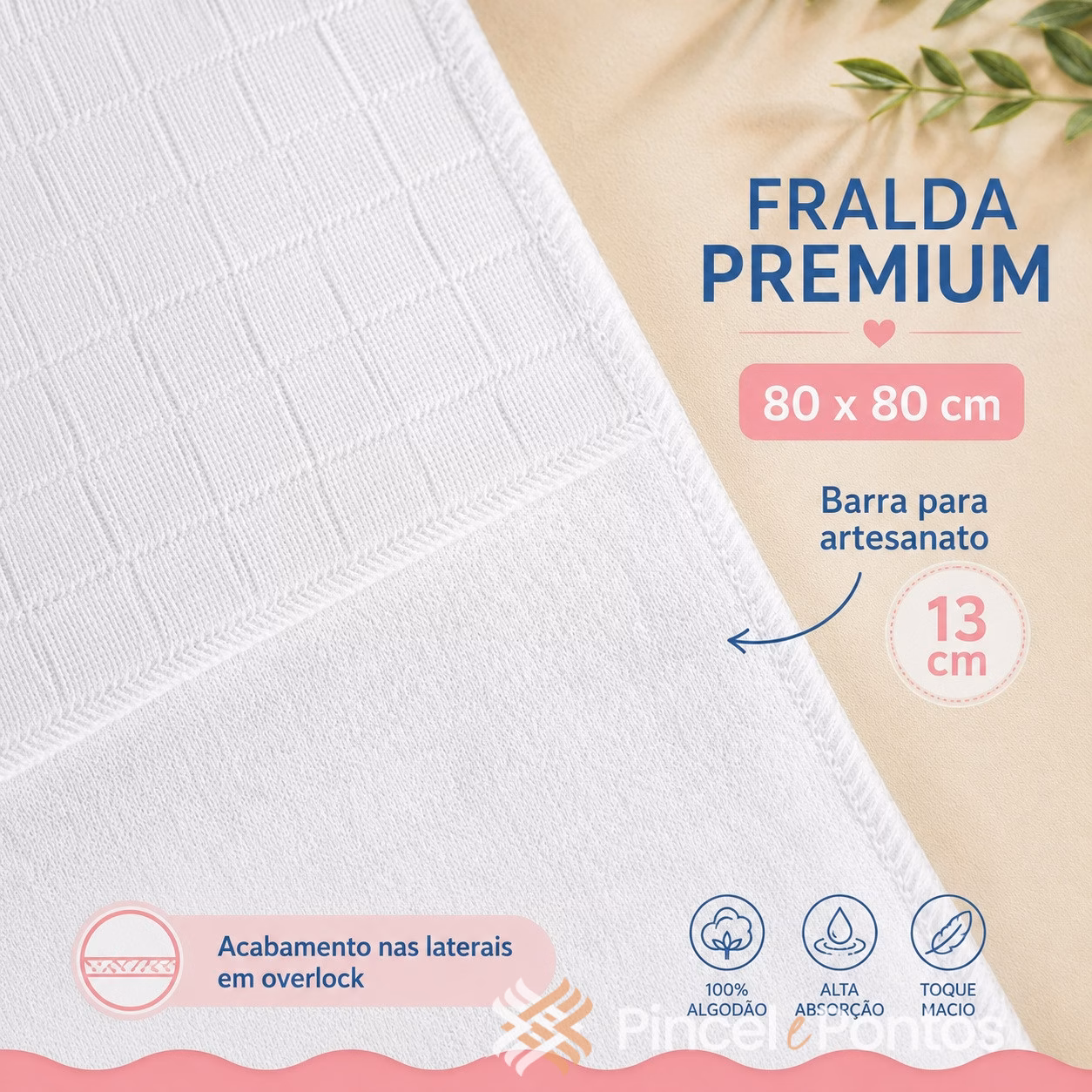 Fralda de Ombro Branca para Pintar e Bordar com Overlock e Barra 13 cm Valletex Fralda de Ombro Branca para Pintar e Bordar com Overlock e Barra 13 cm Valletex